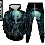Holloween Punk Stiilis Hip Hop Skull 3D Prinditud Meeste Spordidress Hoodiga dressipluus + P&uuml;ksid 2tk Komplektid Naiste Peoriided Suures suuruses S-6XL 6XL gray