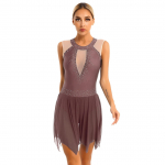 Naiste iluuisutamistantsu trikoo kleit esinemiskost&uuml;&uuml;m Glitter Rhinestone varrukateta kleidid S tumesinine v&auml;rv