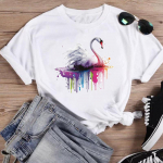 (Aasia suurus) Mood Akvarell Flamingo Trend 90-ndate Prinditud Naiste vabaaja T-r&otilde;ivad Vabaaja naiste graafilised t-s&auml;rgid l&uuml;hikeste varrukatega T-s&auml;rgid S