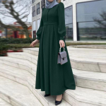 Naiste vintage Dubai Abaya T&uuml;rgi p&auml;ikesekleit Soliidne moslemi islami riietus pikkade varrukatega maxi pikk kleit L roheline