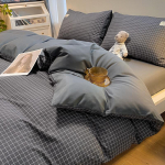 P&otilde;hjala stiilis Jaapani stiilis tr&uuml;kita ruuduline neljaosaline voodilina ja tekikott pestud puuvillast harjatud kolmeosaline komplekt 1.8m fitted sheet 4pcs