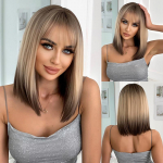 Straight Bob s&uuml;nteetilised parukad naistele Blondid pruunid Ombre parukad tukkidega Daily Cosplay kuumakindlad parukad juustele kuldpruun v&auml;rv