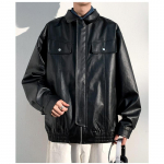 Nahast meeste kevad-s&uuml;gis uus vabaaja vaba meeste pealismantel PU nahast rev&auml;&auml;riga &uuml;hev&auml;rviline mantel S must