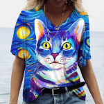 &Otilde;limaaling Cat Graphic Naiste T-s&auml;rk Anime Harajuku r&otilde;ivad V-kaelusega moodsad l&uuml;hikeste varrukatega topid Suvised &uuml;lisuured Pullover T-s&auml;rgid L