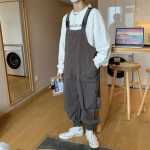 Sukap&uuml;ksid Jumpsuit p&uuml;ksid Meeste suvised kombinesoonid Jaapani lahtised rihmad vabaaja taskud Unisex Oversize t&auml;navariided Soliidsed meeste riided M hall