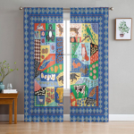 Boho etnilise tekstuuriga l&auml;bipaistev kardin magamistoa jaoks m&otilde;eldud t&uuml;ll-vookardin k&ouml;&ouml;gi elutoa sisekujunduse jaoks 135W x 114H(cm)