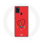 Coque pour Samsung Galaxy A21S BTS Bangtan Gar&ccedil;ons BT21 TATA V Fond Rouge
