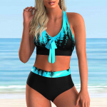 Naiste &otilde;lapaeltega ujumistrikoo Blue Cypress Print Bikini Tankini ujumistrikoo S sinine