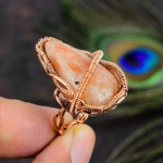 Natural Sunstone Gemstone Handmade Copper Wire Wrap Gift Ring Size 6 o5p07