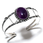 Natural Sage Amethyst Gemstone 925 Sterling Silver Cuff Bangle Adjustable l0q87