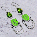 Natural Green Turquoise, Peridot Gemstone 925 Sterling Silver Earring 2.88 s8m65