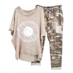 2 tk/komplekt Naiste &uuml;laosa p&uuml;kste komplekt &Uuml;markaelusega, lilledega kamuflaažitr&uuml;kiga Ebaregulaarne all&auml;&auml;r L&uuml;hikesed varrukad lahtised pingutusn&ouml;&ouml;rid elastsed 4XL