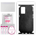 apgo Protective Skin Sticker for the back+sides compatible with Oppo K9 5G, Full Wrap Film, Foil, Vinyl - Pattern Black Leather