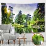 3D Metsa juga seinavaip Vikerkaar Loodusmaastik Boheemlaslik Hipilik Lauamatt Kodu Dekoratsioon Taustakangas 95x70CM