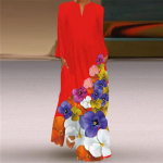 Suures suuruses kevad-suvine naiste pikk kleit V-kaelusega pikkade varrukatega taskutr&uuml;kiga avar kleit 5XL