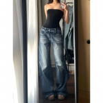 Y2k Vintaaž Laiad S&auml;&auml;rtega Naiste Pesuga Vabaaja K&otilde;rge V&ouml;&ouml;kohaga Lahtised Denim P&uuml;ksid Streetwear Korea Sirge L&otilde;ikega P&uuml;ksid S sinine