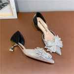Madala kontsaga naiste sandaalid vibuga kaunistatud pealispind 3 cm k&otilde;rge kontsaga kingad pakettpea prantsuse peen konts k&otilde;rged kontsad kohtingupidukingad 40 must