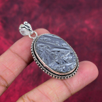 Kare &scaron;ungiit ripats, 925 Sterling h&otilde;bedast ripats kalliskivist ehe, k&auml;sitsi valmistatud h&auml;mmastav ehe ripats, kingitus talle 2.44 Inches