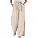 Naiste laia s&auml;&auml;rega Palazzo p&uuml;ksid k&otilde;rge v&ouml;&ouml;kohaga reguleeritava lipsus&otilde;lmega lendlevad p&uuml;ksid vabaaja taskutega vabad p&uuml;ksid XL beež