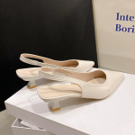 mood Mood Naiste kingad Uued naiste pumbad &Uuml;hev&auml;rvilised Lihtsad keskmise kontsaga kingad Seksikas terava varbaga Slingback Elegantne kleit kingad 42 beež