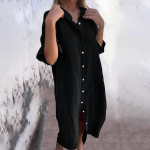 Naiste moodne vabaaja n&ouml;&ouml;pidega kardigan puuvillane ja linane &uuml;hev&auml;rviline taskutega kleit L must