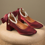 Plokk-kontsaga punased k&otilde;rge kontsaga pulmakingad naiste kevadised Mary Jane naiste kingad kandilise ninaga &uuml;hekordsed kingad 39 aprikoosi