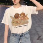Harajuku ingli naljakas T-s&auml;rk naiste Ullzangi esteetiline Kawaii T-s&auml;rk 90S Graafiline koomiksis&auml;rk XL valge