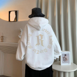 Kevadine ja s&uuml;gisene pullover kampsun Meeste vabaaja trendibr&auml;ndi kirjaga tr&uuml;kitud kapuuts Lahtine mood poiste kapuutsiga jakk M valge