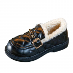 Mood mitmek&uuml;lgsed t&uuml;drukud lambavillased puuvillased kingad talvel uued laste fliis paksendatud tasased kingad poisid soojad v&auml;ikesed nahast kingad 21 inner length 13.2CM must