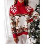 GMXIA J&otilde;ulune talvekampsun Turtleneck Moose Christmas Jacquard Knit kampsun S punane