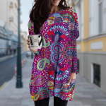 Naiste Little Flower Print Crew kaelakleit kevads&uuml;gisene suures suuruses taskukleit XS lilla