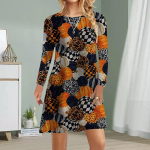 Naiste vabaajakleit S&uuml;gises kummitusprinteriga kleidid naistele O-kaelusega l&uuml;hikeste varrukatega kleit plusssuuruses XS must