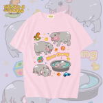 Moo Deng Tiny Baby Hippo Star Tai Armas Pygmy Hippo Unisex Mehed Naiste Laste T-s&auml;rk tr&uuml;kiga l&uuml;hikeste varrukatega &uuml;mara kaelusega One Size