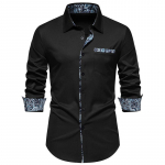 Kevad Suvi Briti Retro Slim Fit V&auml;rviplokkidest Vabaaja Meeste Pikkade Varrukatega S&auml;rk S&auml;rgid (meeste omad) XXL must