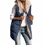 Naiste s&uuml;gisesed &uuml;mberp&ouml;&ouml;ratavad vestid varrukateta jakk lukuga kapuutsiga taskud pikad soojad talvised &uuml;ler&otilde;ivad 3XL sinine