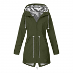 Naiste Solid Stripe vihmajope Outdoor Plus veekindel kapuutsiga vihmamantel Tuulekindel L armee roheline v&auml;rv
