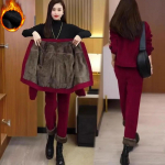Naiste jope + haaremip&uuml;ksid kaheosaline komplekt s&uuml;gistalvine vabaaja p&uuml;ksid &uuml;likonnad paks velvetist komplektid mood Lisa samet soe XXXXL must