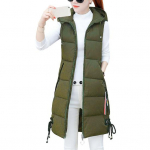 S&uuml;gistalvine puuvillane vest mantel keskmise pikkusega paksendatud polsterdatud varrukateta t&otilde;mblukuga t&otilde;mblukk Kinnitusn&ouml;&ouml;r kapuutsiga tuulekindel kuumust hoidev naiste vest L roheline