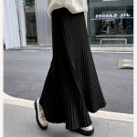 Plisseeritud seelik Naiste k&otilde;rge v&ouml;&ouml;kohaga &otilde;huke vintage A-joonega seelik Uus s&uuml;gistalvine lihtne klassikaline soe naiste kootud pikk seelik One Size