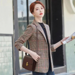 Naiste kevad- ja s&uuml;gisese &otilde;huke vabaaja ruuduline bleiser 2XL kohv