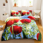 Punane roos tekikoti komplekt King/Queen suurus Pehme luksus Abstraktne lilleline Modernne Kirgas punane Romantiline 2/3 tk Pol&uuml;ester tekkikott AU Single(140x210cm)