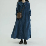 &Uuml;hev&auml;rviline merev&auml;rvi krae avar pikkade varrukatega kleit naiste s&uuml;gisene retro velvetist atmosf&auml;&auml;r oli &otilde;huke &uuml;herealine pikk seelik XXL