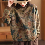 Vintage mustriga puuvillane linane naiste dressipluus moodne lapit&ouml;&ouml; paksenema lahtine taskutega kirjanduslik elegantne lihtne hubane naiste pullover one size roheline