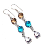 Swiss Blue Topaz, Morganite Handmade 925 Sterling Silver Earring 2.36 h0t54