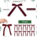 12 tk veinipunast sametist kaari j&otilde;ulukuuse kaunistamiseks p&auml;rja p&auml;rja sametist kaari keeratava sidemega 18cm burgundiapunane