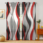 2 tk, kaasaegne kunst abstraktne punane, valge, hall, must triibuline kardin - poolpimendav - elutuba, magamistuba, kodu kaunistamine W150CM H166CM&Grommet Top