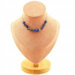 Pierres et Min&eacute;raux. Collier 10 perles Lapis Lazuli du Pakistan. Chaine en acier inoxydable Collier femmes, hommes. Taille personna