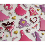 Autocollants r&eacute;utilisables - Relief 3D - Silhouettes princesses - Dorures et paillettes