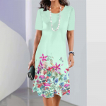 Suvised l&uuml;hikeste varrukatega kleidid Stiilne naiste kleit, avar A-joon seelik, v&auml;rviline kokkup&otilde;rkega prinditud naisteriided, vabaaja kraega pullover S