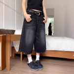 Summer Vintage Baggy Denim l&uuml;hikesed p&uuml;ksid laia s&auml;&auml;rega p&uuml;ksid meestele K&otilde;rge v&ouml;&ouml;kohaga pesu P&otilde;lvepikkused Teksad L&uuml;hikesed p&uuml;ksid M must